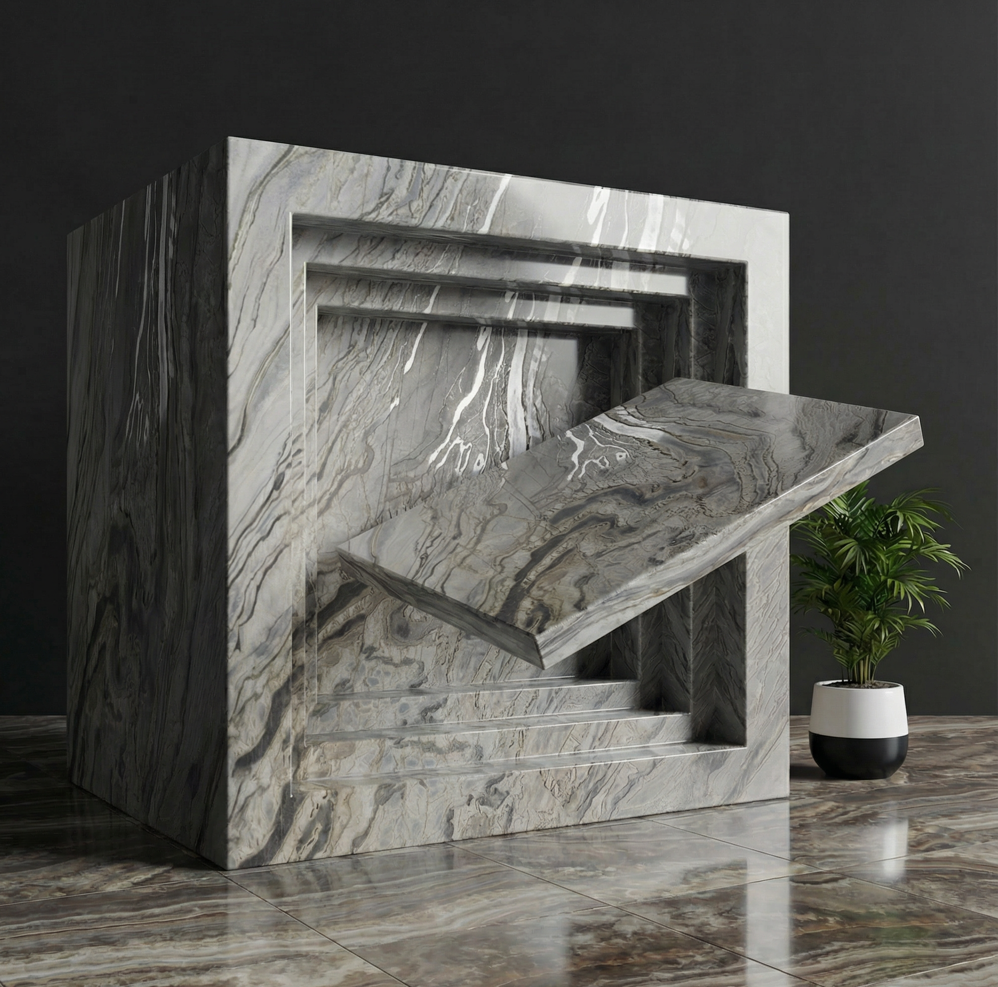 Flowing_Grey_Stone_Sculpture_Redesign Silver Stream - تصویر 1